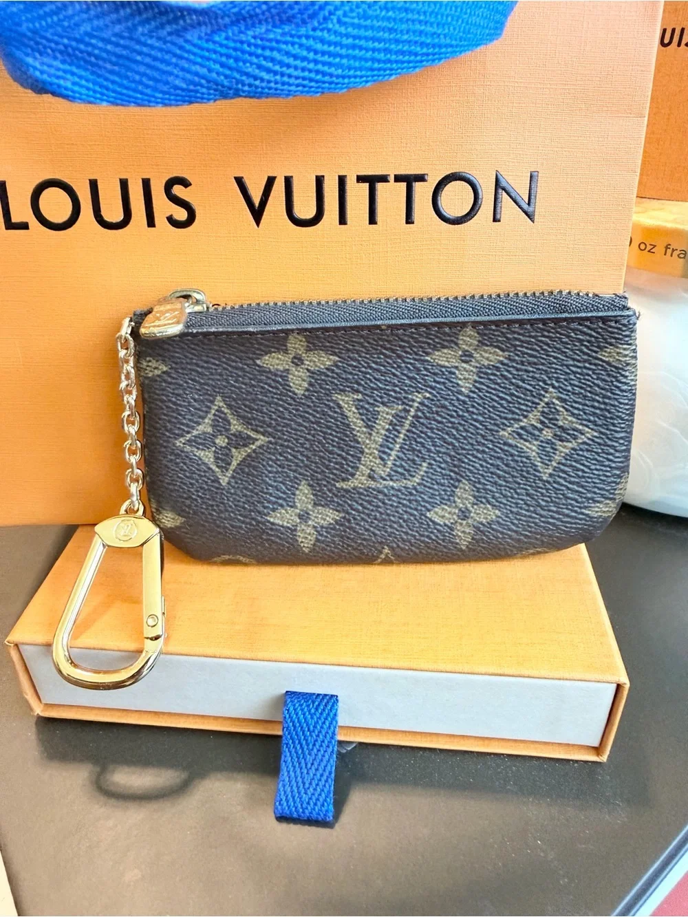 Louis Vuitton Monogram Zip Key Pouch S in Brown and Gold